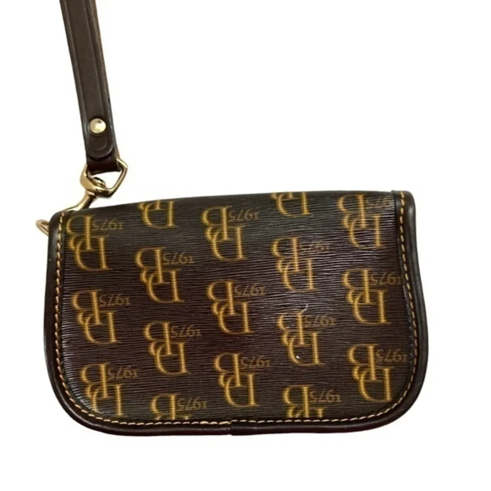 Dooney and Bourke signature db black tan wristlet clutch bag - Picture 3 of 9